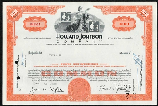 Howard Johnson Company Stock Certificate