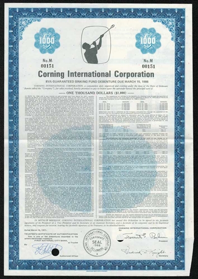 Corning International Corp. Bond Certificate