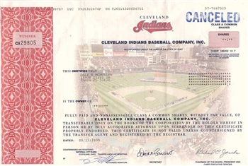 Cleveland Indians Stock Certificate