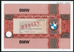 BMW Specimen Stock Certificate - German