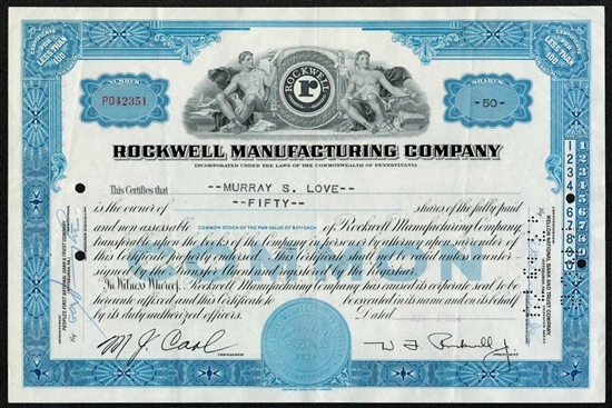 Rockwell Manufacturing Company Stock Certificate