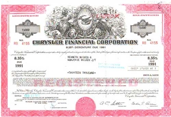 Chrysler Financial Corporation Bond Certificate