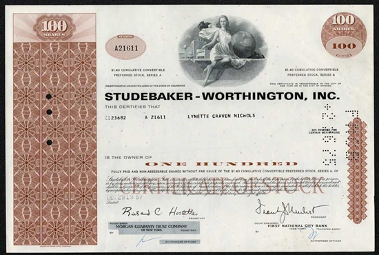 Studebaker-Worthington Stock Certificate – Brown