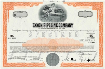 Exxon Pipeline Company Specimen Note Certificate - 1985