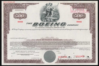 The Boeing Company Specimen $500 Bond - 1966