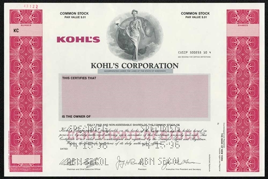 Kohl's Corporation Specimen Stock Certificate