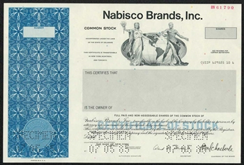 Nabisco Brands, Inc. Specimen Stock Certificate - 1985