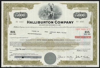 Halliburton Company $5000 Bond Certificate