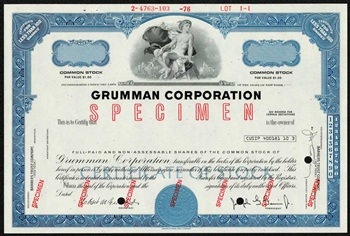 Grumman Corp Specimen Stock Certificate - 1976