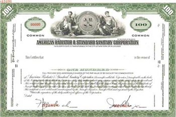 American Radiator & Standard Sanitary Corporation Specimen Stock Certificate