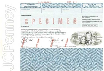 JCPenney Specimen Stock Certificate