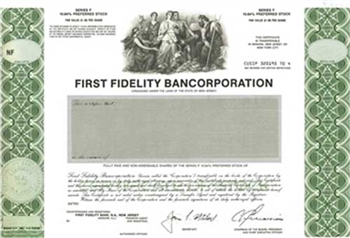 First Fidelity Bancorporation Specimen Stock Certificate