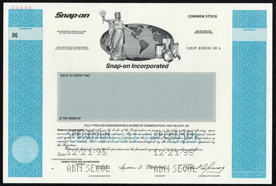 Snap-on, Inc. Specimen Stock Certificate