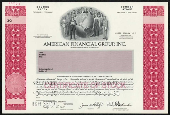 American Financial Group, Inc. Specimen Stock Certificate