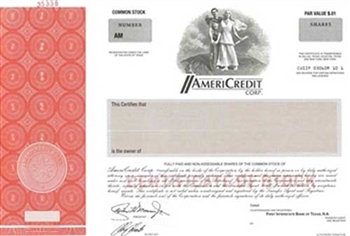 AmeriCredit Corp. Specimen Stock Certificate