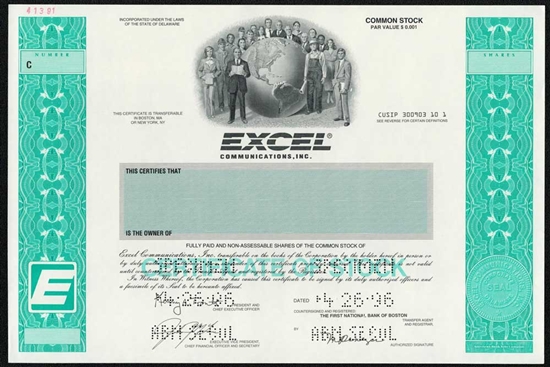 Excel Communications, Inc. Specimen Stock Certificate