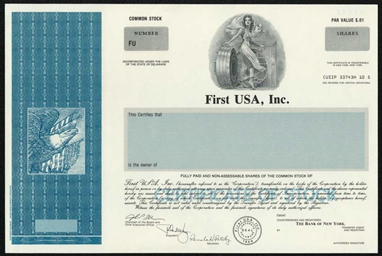 First USA, Inc. Specimen Stock Certificate