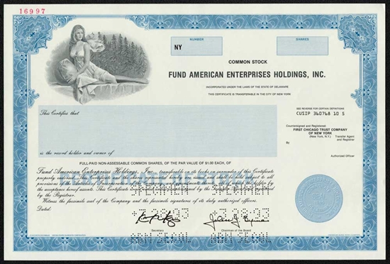 Fund American Enterprises Holdings Specimen Stock Certificate
