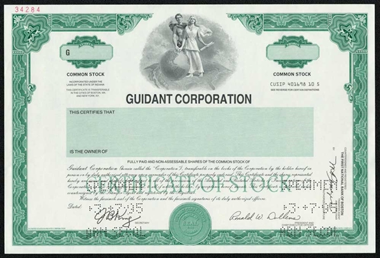 Guidant Corp Specimen Stock Certificate