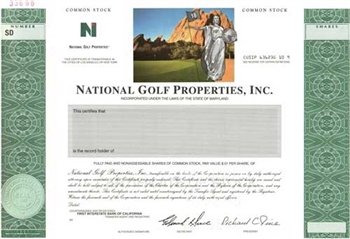 National Golf Properties, Inc. Specimen Stock Certificate