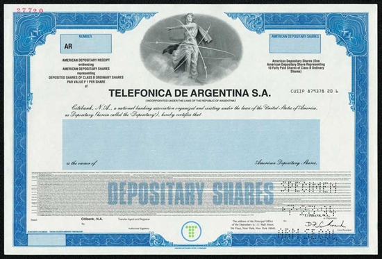 Telefonica De Argentina S.A Specimen Stock Certificate