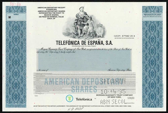 Telefonica De Espana, S.A Specimen Stock Certificate