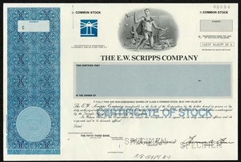 The E.W. Scripps Co. Specimen Stock Certificate