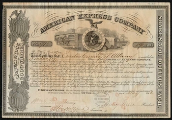 1867 American Express Co Issued to & Signed by Erastus Corning Jr. (NY Central RR Founder), Henry Wells, & William Fargo