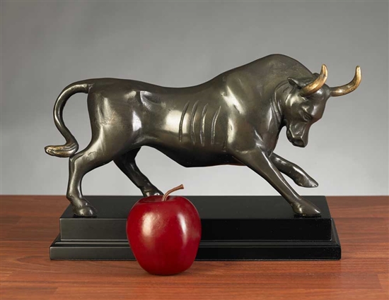 Raging Stock Market Bull Statue - Brass Sculpture