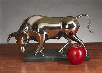 Chrome Plated Statue, Brass Stock Market Bull Sculpture