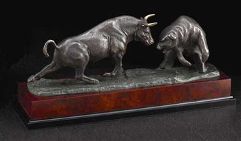 Bull & Bear Sculpture on Burlwood - Free Next Day Engraving