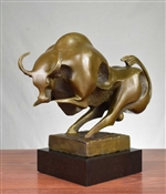 Pure Bronze Abstract Bull Sculpture on Marble