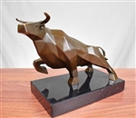 Pure Bronze Bull Statue on Marble Base - Art Deco