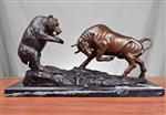 Pure Bronze Dueling Bull and Bear Sculpture on Marble