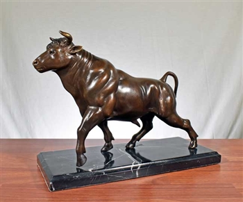 Pure Bronze Bull Sculpture on Marble