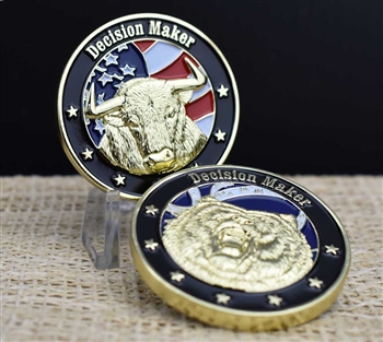 Stock Market Bull & Bear Decision Maker Coin - Gold Plated