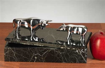 Chrome Bull and Bear Marble Box - Free Next Day Engraving