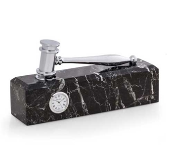 Silver Gavel Clock on Black Marble