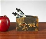Stock Market Bull and Bear Pen and Pencil Holder -Marble