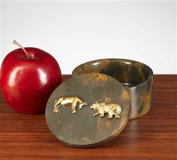 Stock Market Bull and Bear Round Marble Box