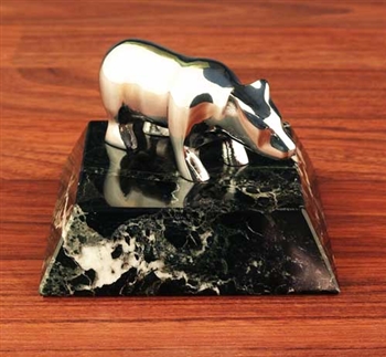 Brass Chrome Bear Statue on Marble - Paperweight