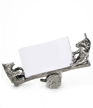 Solid Pewter Bull & Bear Business Card Holder