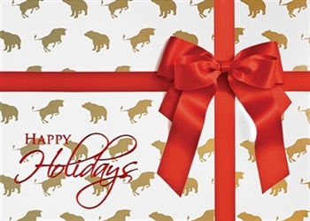 Bull & Bear Red Bow Holiday Card