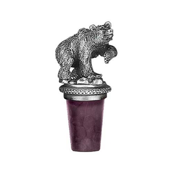 Grizzly Bear Pewter Wine Bottle Stopper - Handmade in the USA