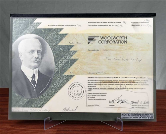 Woolworth Corporation Stock Certificate Mock-up