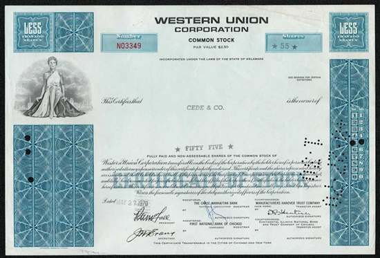 Western Union Corporation Stock Certificate