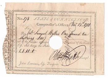 1788 Pay Table Note Issued to Colonel Samuel Wyllys Signed by Oliver Wolcott Jr.