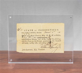 1781  State of Connecticut Note Signed by General Jedidiah Huntington