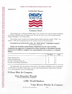 Cheap Tickets Inc. IPO Prospectus - 1999