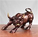 Pure Bronze Charging Bull Statue - with Accents
